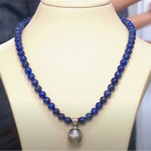 Jay King TAHITIAN GREY Cultured Pearl Pendant LAPIS Bead Necklace NWT